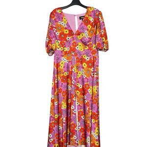 ALEXIA ADMOR COLORFUL FLORAL PINK ORANGE MAXI DRESS SIZE 12